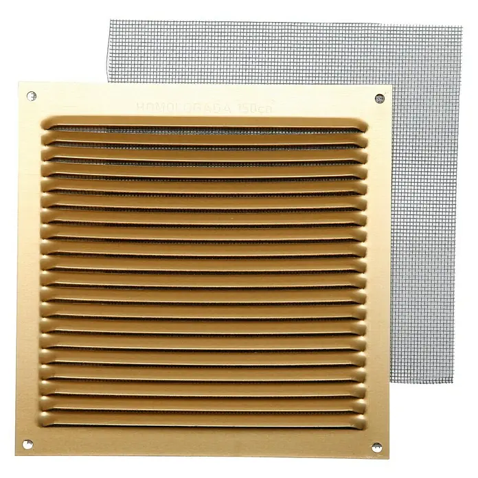 Rejilla de ventilación con mosquitera - 17 x 17 cm, Oro, Espesor: 0,8 mm - Vista frontal