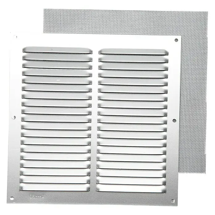 Rejilla de ventilación con mosquitera - 20 x 20 cm, Aluminio, Espesor: 0,8 mm - Vista frontal