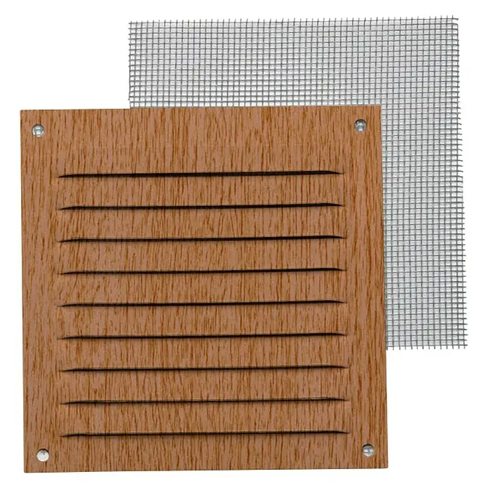Rejilla de ventilación con mosquitera - 10 x 10 cm, Haya, Espesor: 0,8 mm - Vista frontal