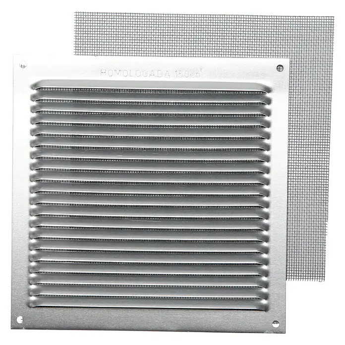 Rejilla de ventilación con mosquitera - 17 x 17 cm, Aluminio, Espesor: 0,6 mm - Vista frontal