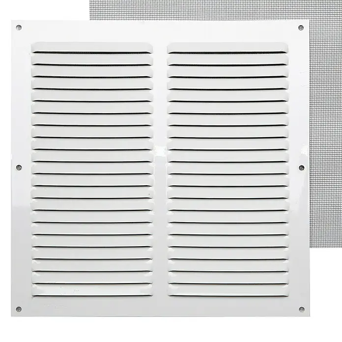 Rejilla de ventilación con mosquitera - 25 x 25 cm, Blanco, Espesor: 0,8 mm - Vista frontal