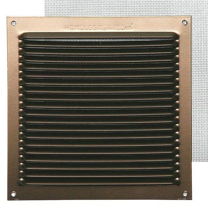 Rejilla de ventilación con mosquitera - 17 x 17 cm, Bronce, Espesor: 0,8 mm - Vista frontal