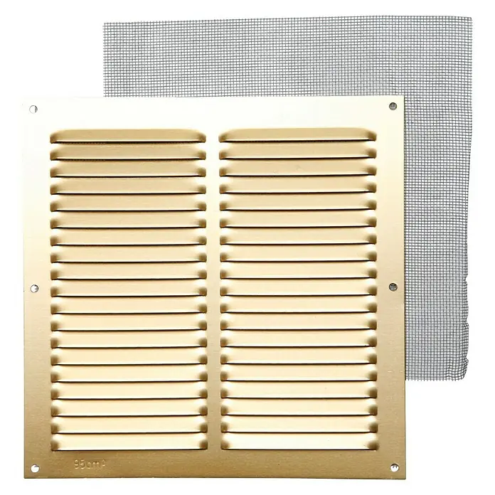 Rejilla de ventilación con mosquitera - 20 x 20 cm, Oro, Espesor: 0,8 mm - Vista frontal