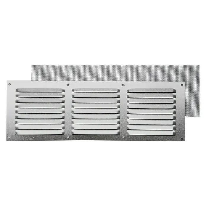 Rejilla de ventilación con mosquitera - 30 x 10 cm, Aluminio, Espesor: 0,8 mm - Vista frontal