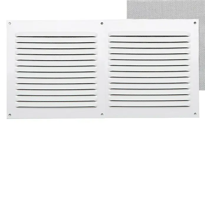 Rejilla de ventilación con mosquitera - 30 x 15 cm, Blanco, Espesor: 0,8 mm - Vista frontal