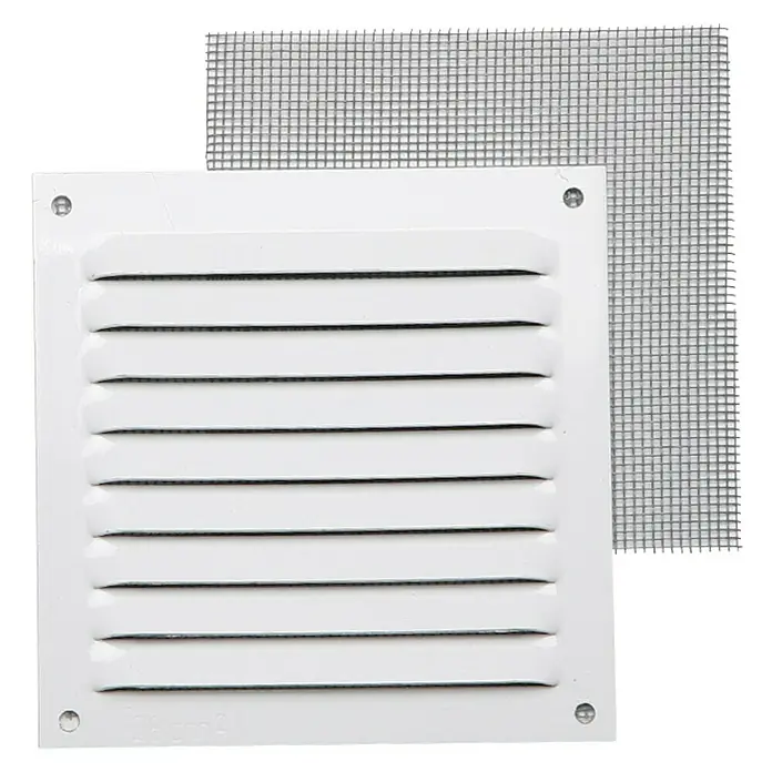 Rejilla de ventilación con mosquitera - 10 x 10 cm, Blanco, Espesor: 0,6 mm - Vista frontal