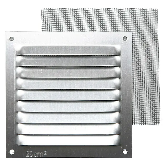 Rejilla de ventilación con mosquitera - 10 x 10 cm, Aluminio, Espesor: 0,6 mm - Vista frontal