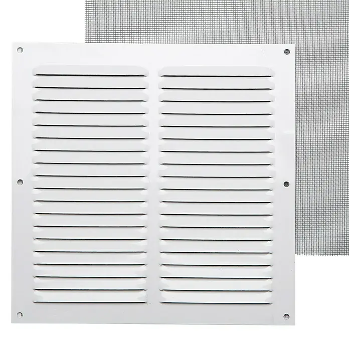 Rejilla de ventilación con mosquitera - 20 x 20 cm, Blanco, Espesor: 0,8 mm - Vista frontal