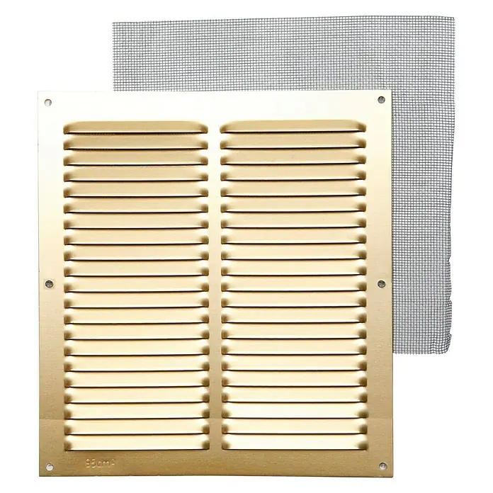 Rejilla de ventilación con mosquitera - 25 x 25 cm, Oro, Espesor: 0,8 mm - Vista frontal