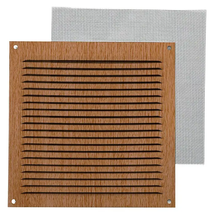 Rejilla de ventilación con mosquitera - 17 x 17 cm, Haya, Espesor: 0,8 mm - Vista frontal