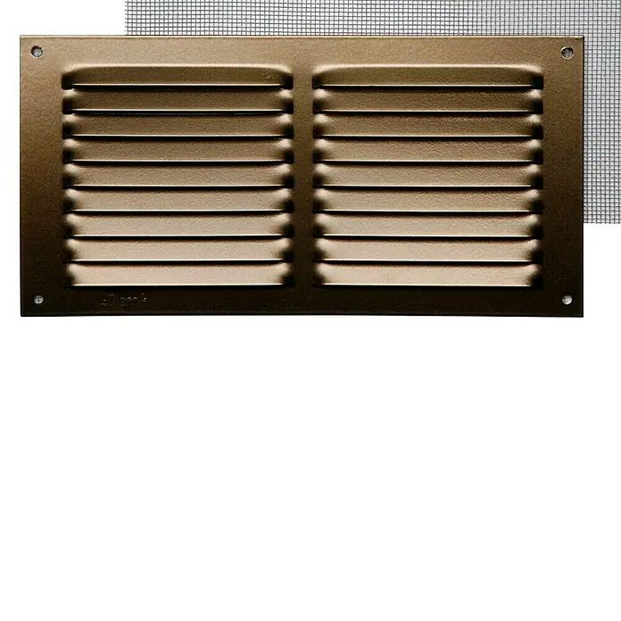 Rejilla de ventilación con mosquitera - 20 x 10 cm, Bronce, Espesor: 0,8 mm - Vista frontal