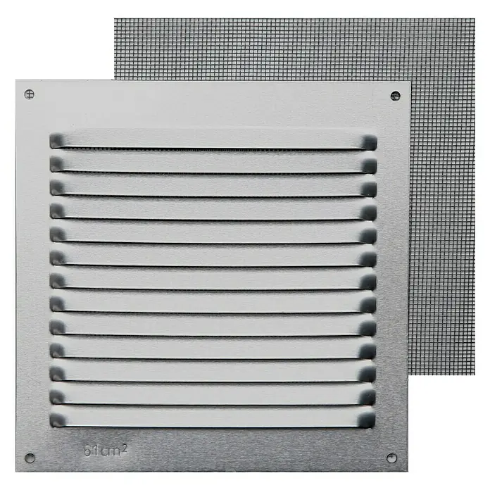 Rejilla de ventilación con mosquitera - 15 x 15 cm, Aluminio, Espesor: 0,8 mm - Vista frontal