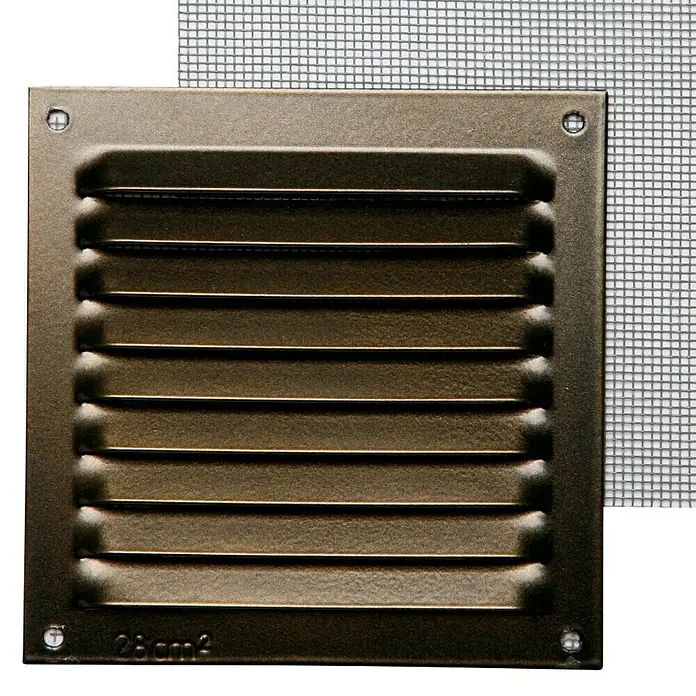 Rejilla de ventilación con mosquitera - 10 x 10 cm, Bronce, Espesor: 0,8 mm - Vista frontal