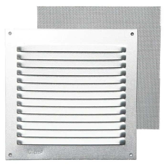Rejilla de ventilación con mosquitera - 15 x 15 cm, Aluminio, Espesor: 0,6 mm - Vista frontal