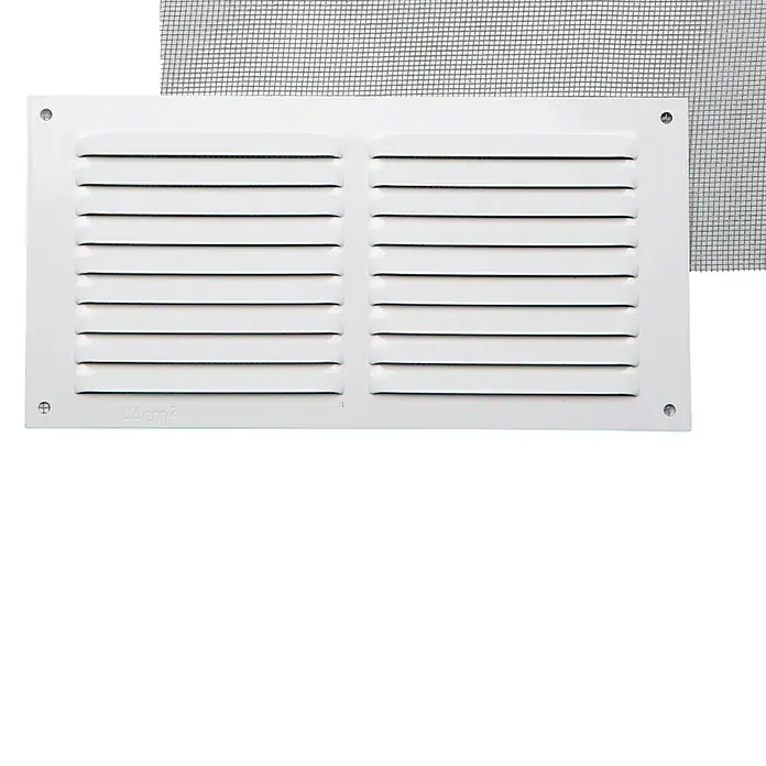 Rejilla de ventilación con mosquitera - 20 x 10 cm, Blanco, Espesor: 0,8 mm - Vista frontal