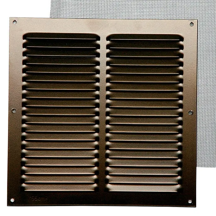 Rejilla de ventilación con mosquitera - 20 x 20 cm, Bronce, Espesor: 0,8 mm - Vista frontal