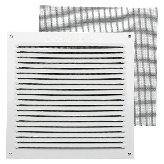 Rejilla de ventilación con mosquitera - 17 x 17 cm, Blanco, Espesor: 0,6 mm - Vista frontal