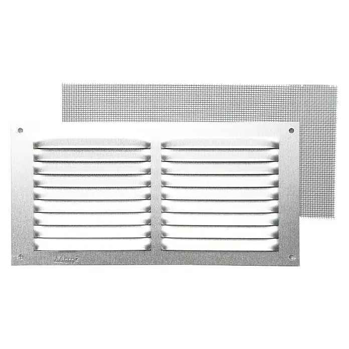 Rejilla de ventilación con mosquitera - 20 x 10 cm, Aluminio, Espesor: 0,6 mm - Vista frontal