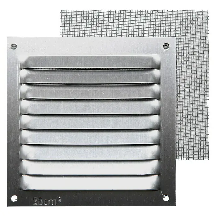 Rejilla de ventilación con mosquitera - 10 x 10 cm, Aluminio, Espesor: 0,8 mm - Vista frontal
