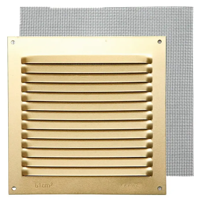 Rejilla de ventilación con mosquitera - 15 x 15 cm, Oro, Espesor: 0,8 mm - Vista frontal