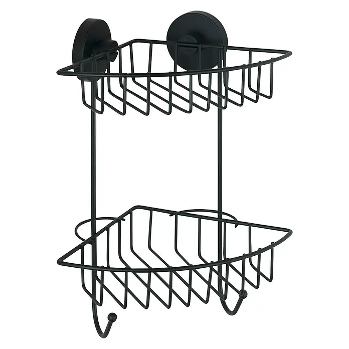 Wenko Duschkorb Bari - L x B x H: 16 x 22,5 x 29,5 cm, Schwarz, Matt - Diagonale Ansicht