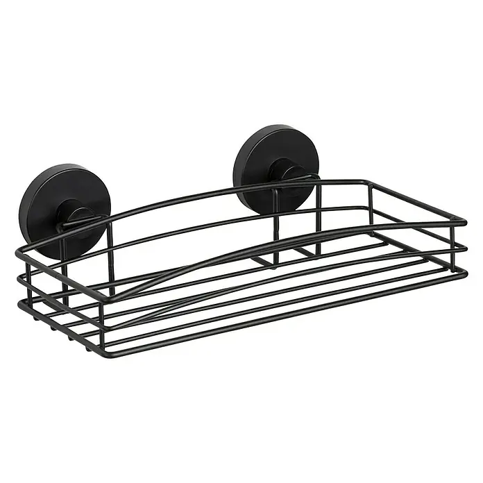 Wenko Loc Duschkorb - L x B x H: 14 x 26 x 6,5 cm, Schwarz, Lackiert - Diagonale Ansicht