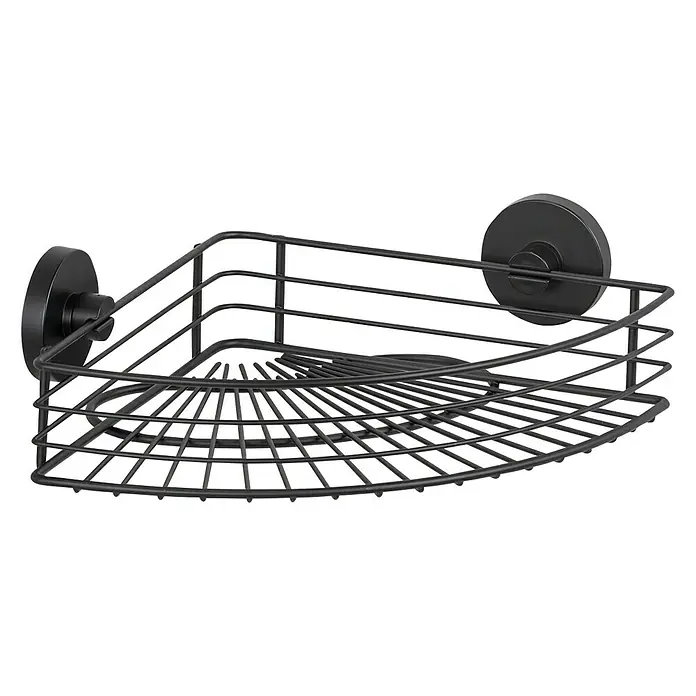 Wenko Eckduschkorb Bari - L x B x H: 22,5 x 35 x 9 cm, Schwarz, Lackiert - Diagonale Ansicht