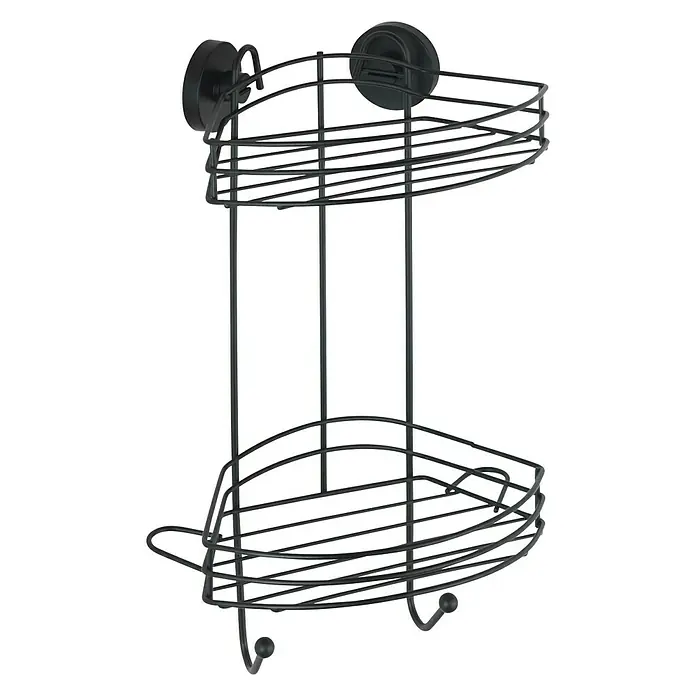 Wenko Loc Duschkorb - L x B x H: 21 x 23 x 43 cm, Schwarz, Lackiert - Diagonale Ansicht