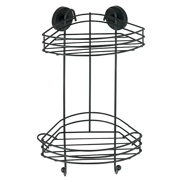 Wenko Loc Duschkorb - L x B x H: 21 x 23 x 43 cm, Schwarz, Lackiert - Vorderansicht