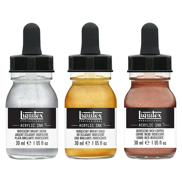 Liquitex Professional Zeichentinten-Set Irisierend - 3 Stk. x 30 ml, Flasche mit Tropfpipette - Vorderansicht