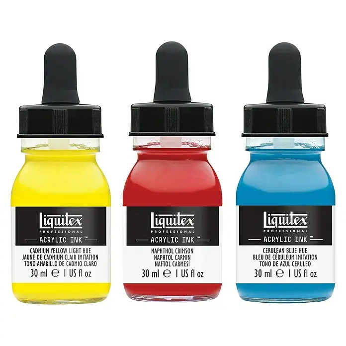 Liquitex Professional Zeichentinten-Set Essentials - 3 Stk. x 30 ml, Flasche mit Tropfpipette - Vorderansicht