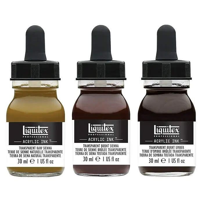 Liquitex Professional Zeichentinten-Set Transparents - 3 Stk. x 30 ml, Flasche mit Tropfpipette - Vorderansicht