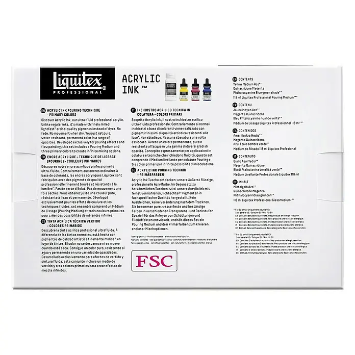 Liquitex Professional Zeichentinten-Set Technik - 3 Stk. x 30 ml, Flasche mit Tropfpipette - Rückansicht