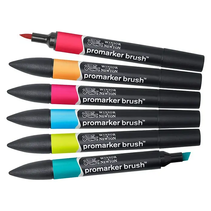 Winsor & Newton Brushmarker-Set - Mittlere Töne, 6 -tlg. - Linke Seitenansicht