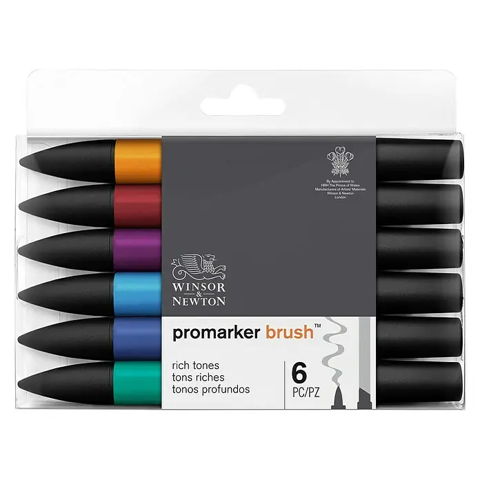 Winsor & Newton Brushmarker-Set - Reiche Töne, 6 -tlg. - Vorderansicht