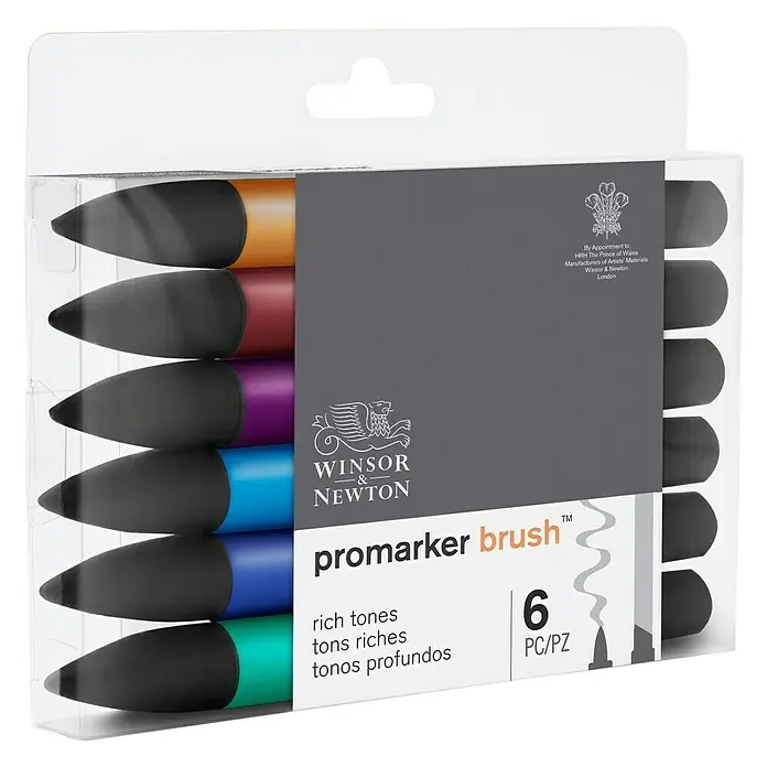 Winsor & Newton Brushmarker-Set - Reiche Töne, 6 -tlg. - Diagonale Ansicht