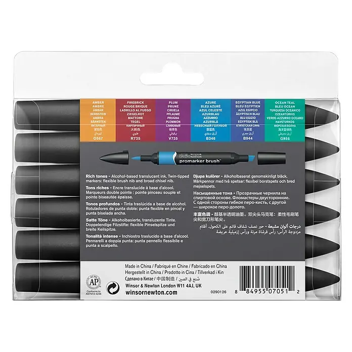 Winsor & Newton Brushmarker-Set - Reiche Töne, 6 -tlg. - Rückansicht