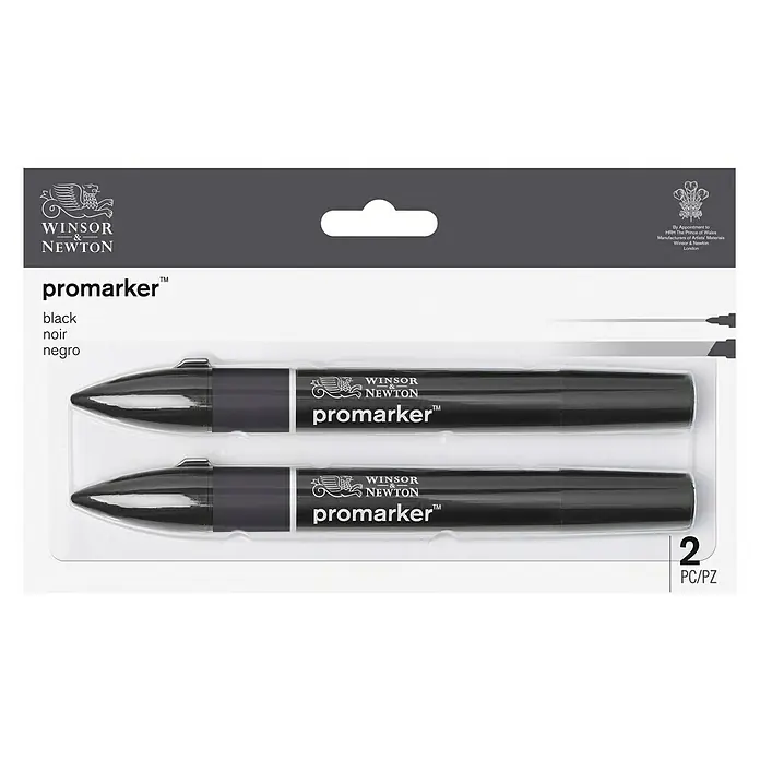 Winsor & Newton Promarker-Set - Schwarz, 2 Stk., 2 Spitzen - Vorderansicht