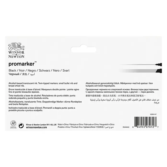 Winsor & Newton Promarker-Set - Schwarz, 2 Stk., 2 Spitzen - Rückansicht