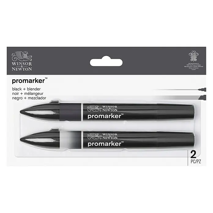 Winsor & Newton Promarker-Set - Schwarz/Farblos, 2 -tlg., 2 Spitzen - Vorderansicht
