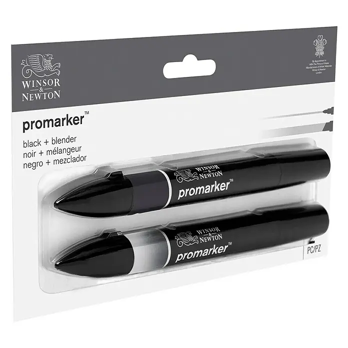 Winsor & Newton Promarker-Set - Schwarz/Farblos, 2 -tlg., 2 Spitzen - Diagonale Ansicht