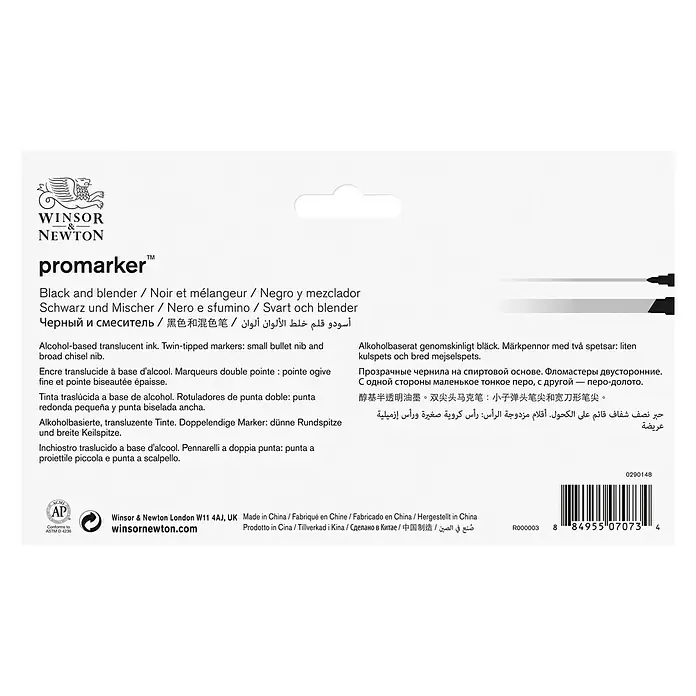 Winsor & Newton Promarker-Set - Schwarz/Farblos, 2 -tlg., 2 Spitzen - Rückansicht