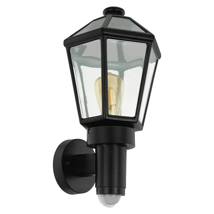 Eglo Buitenwandlamp met sensor Monselice - 28 W, Zwart, Helder, IP44 - Diagonaal zicht