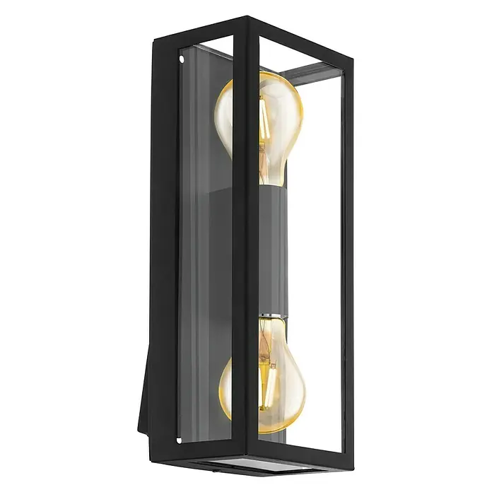Eglo Wandlamp voor buiten Alamonte 1 - 120 W, 15 x 10 x 38 cm, Zwart, Helder, IP44 - Diagonaal zicht