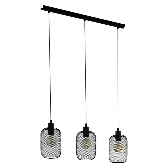 Eglo Wrington Pendelleuchte - 60 W, L x B x H: 74 x 15 x 11 cm, Schwarz, E27 - Diagonale Ansicht