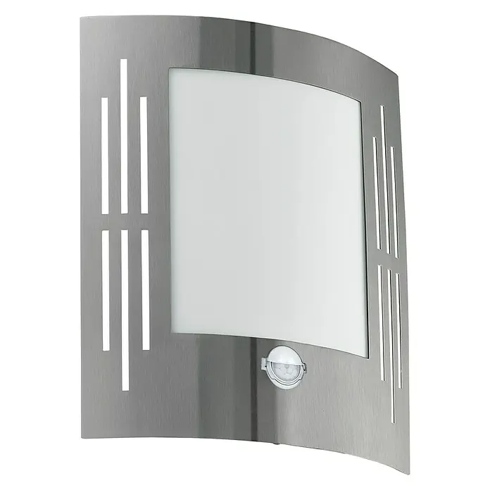 Eglo Buitenwandlamp met sensor City - 60 W, Roestvrij staal, Wit, IP44 - Diagonaal zicht
