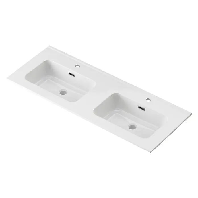 Lavabo doble Spectra - 121 x 46 cm, Orificios para grifo: Medio, Con desbordamiento, Blanco - Vista angular