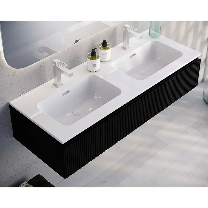 Lavabo doble Spectra - 121 x 46 cm, Orificios para grifo: Medio, Con desbordamiento, Blanco - Foto ambiente