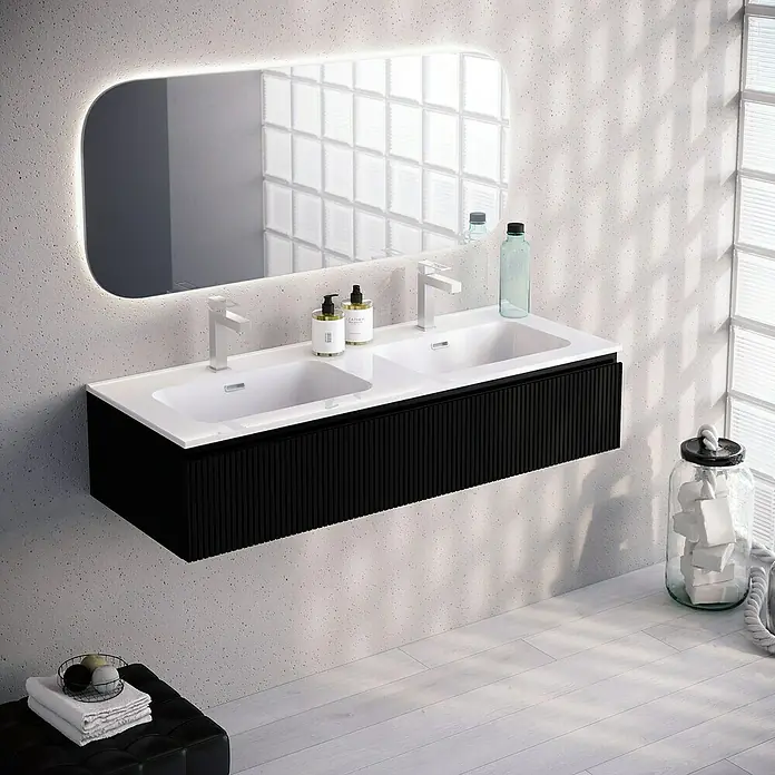 Lavabo doble Spectra - 121 x 46 cm, Orificios para grifo: Medio, Con desbordamiento, Blanco - Foto ambiente