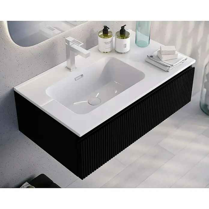 Lavabo Spectra seno izquierda - 81 x 46 cm, Orificios para grifo: Medio, Con desbordamiento, Blanco - Foto ambiente